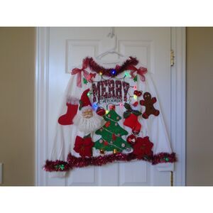 Ugly Christmas Sweater Parties size M Lights up ugly Xmas Sweatshirt  NEW